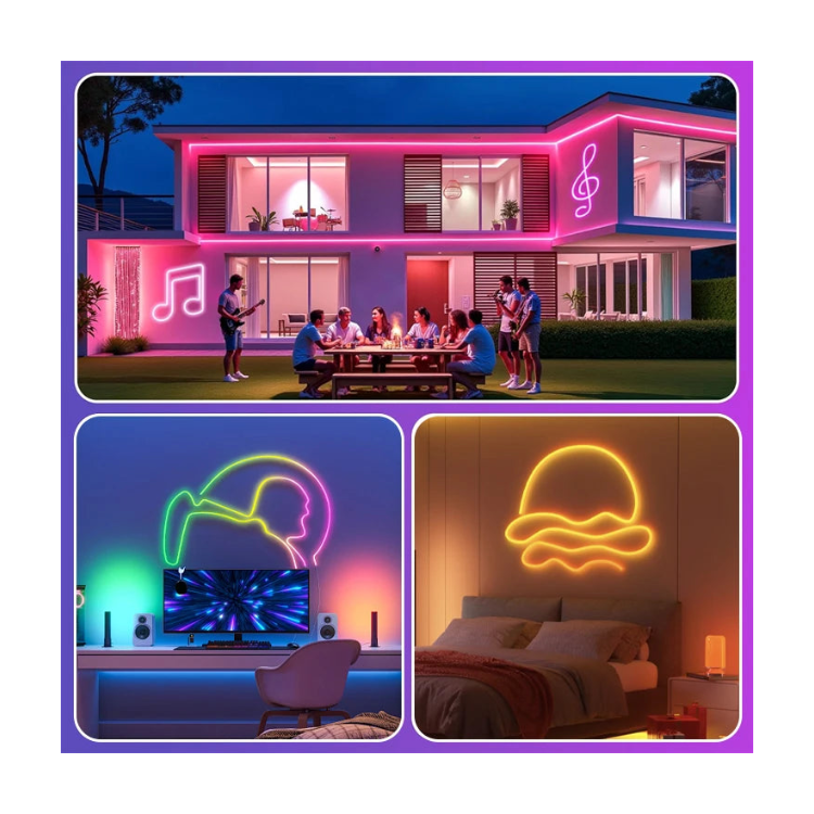 Smart App & Voice Control Cuttable LED Neon Light Strings IP65 DC5V WS2812B Remote Control PVC Dimmable for Home Decorations
