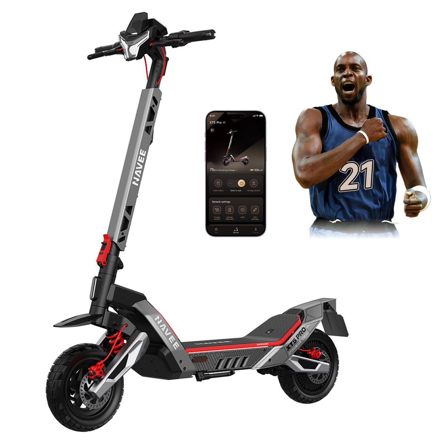 NAVEE XT5 Pro Off-Road Foldable Electric Scooter with 46.6-Mile Range, 31 MPH Top Speed, 2200W Peak Motor and Patented Suspension System