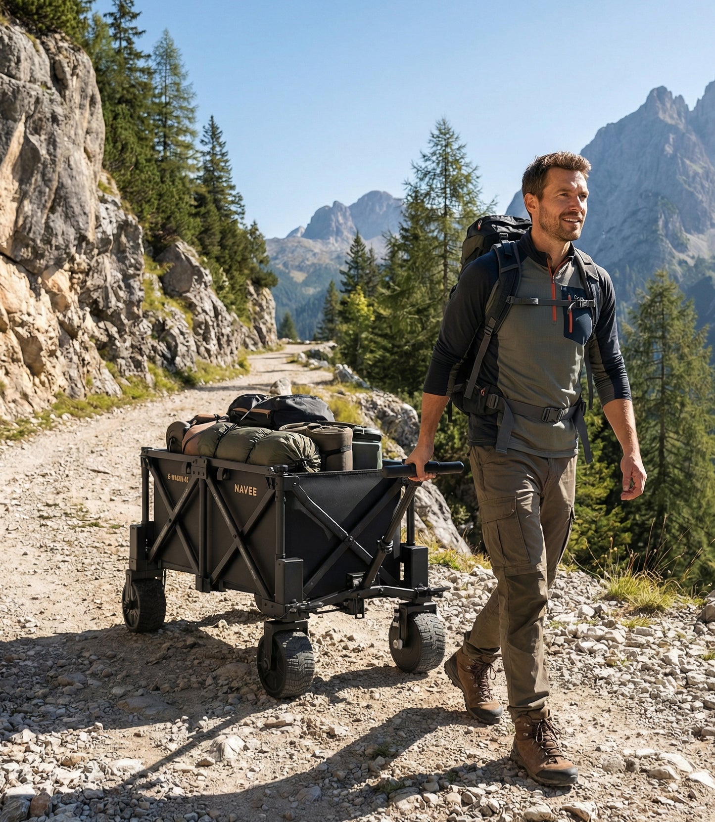 NAVEE Wagon 4X Electric Utility Wagon with 770 lbs Load Capacity, 4-Wheel Drive, 3000W Peak Power and UWB Smart Control