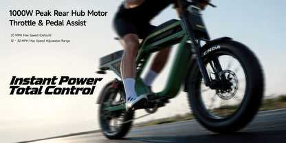 NAVEE KG05 Fat Tire Electric Bike with 37-Mile Pedal-Assist Range, 20 MPH Top Speed, 500W Rated Motor and Dual Suspension