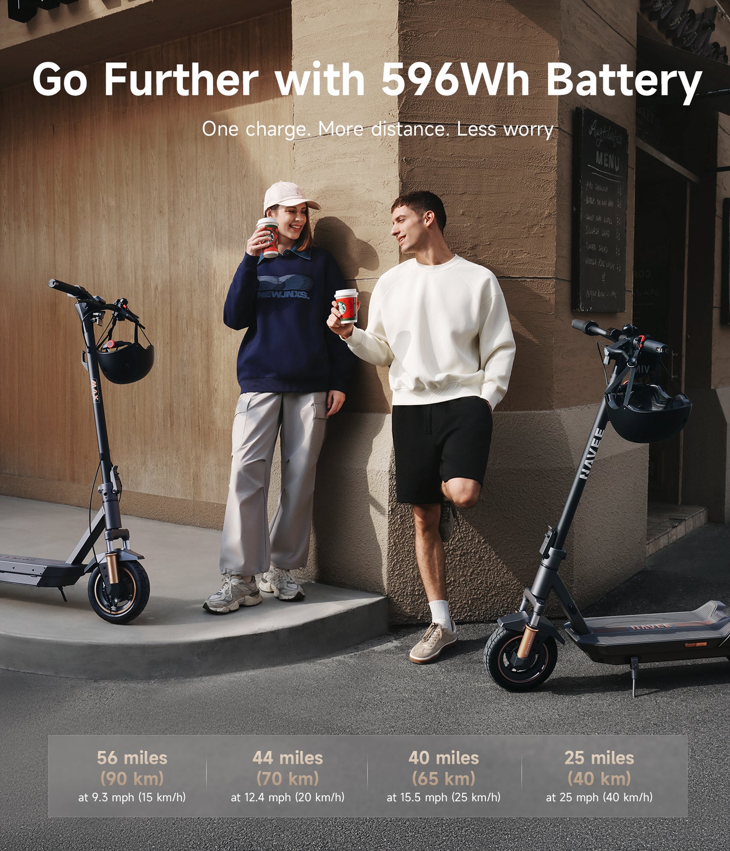 NAVEE GT5 Max Foldable Electric Scooter with 55.9-Mile Range, 25 MPH Top Speed, 1638W Peak Motor and Front & Rear Suspension | Best Long Range Scooter under $1000