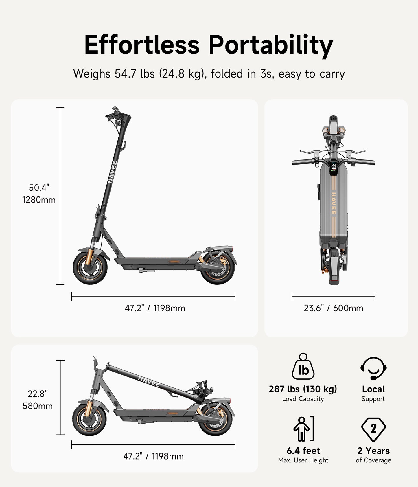 NAVEE GT5 Max Foldable Electric Scooter with 55.9-Mile Range, 25 MPH Top Speed, 1638W Peak Motor and Front & Rear Suspension | Best Long Range Scooter under $1000