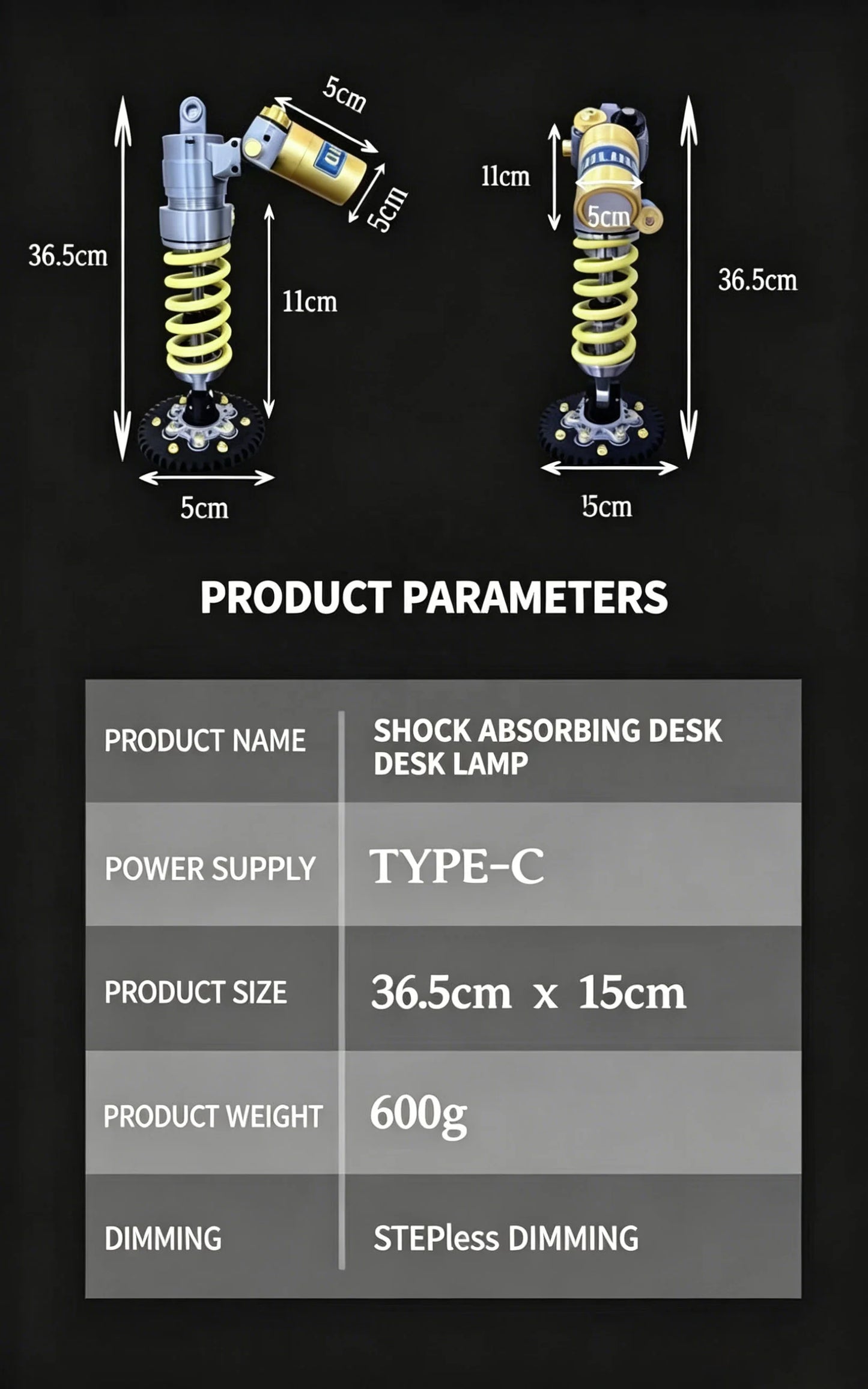 Industrial-Style 3D-Printed Creative Design: Personalized Decorative Car Shock Absorber-Shaped Table Lamp and Night Light