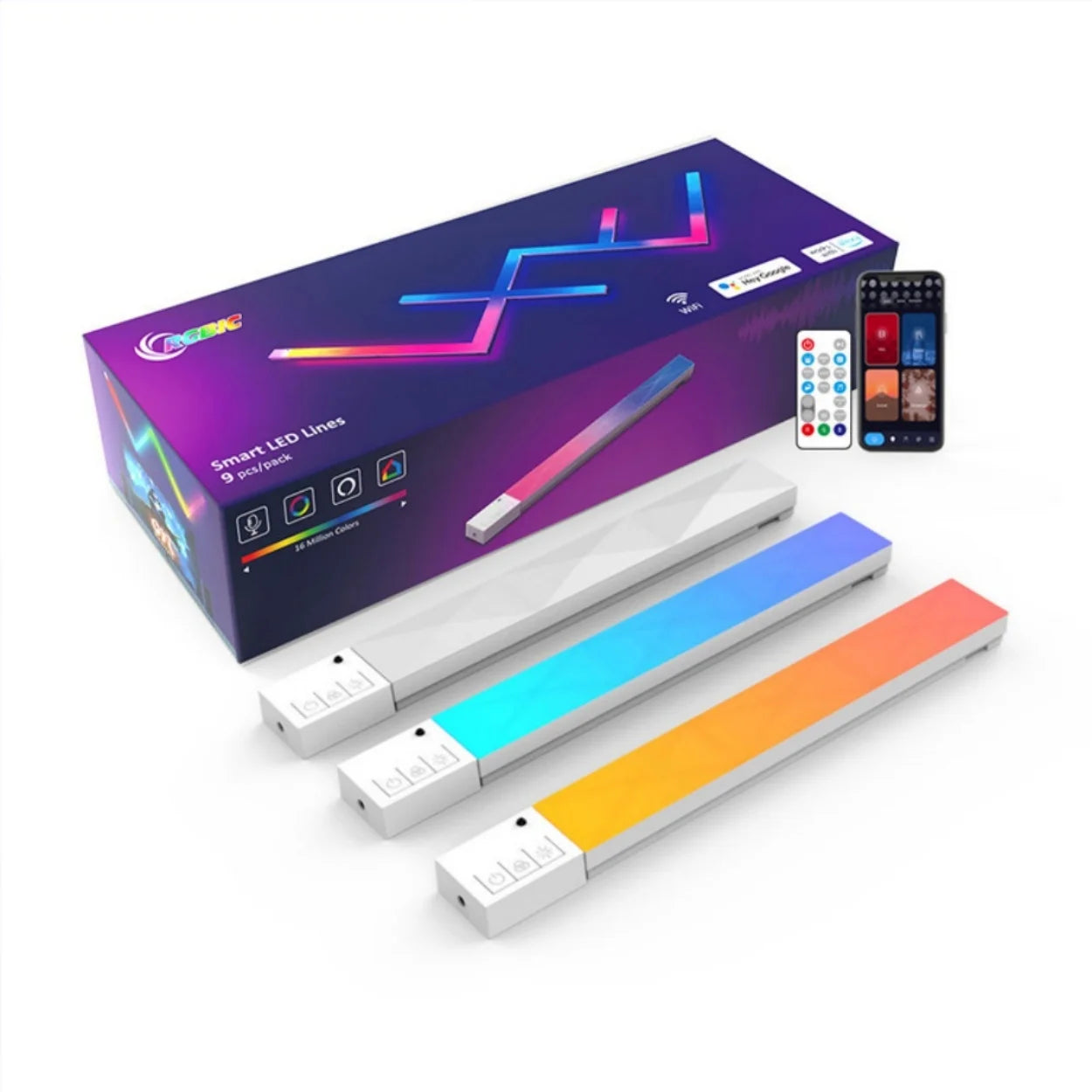 High Quality Smart Glide Ambience Wall Light RGB DIY 3pcs/set WIFI Connection Splicing Atmosphere Night Light