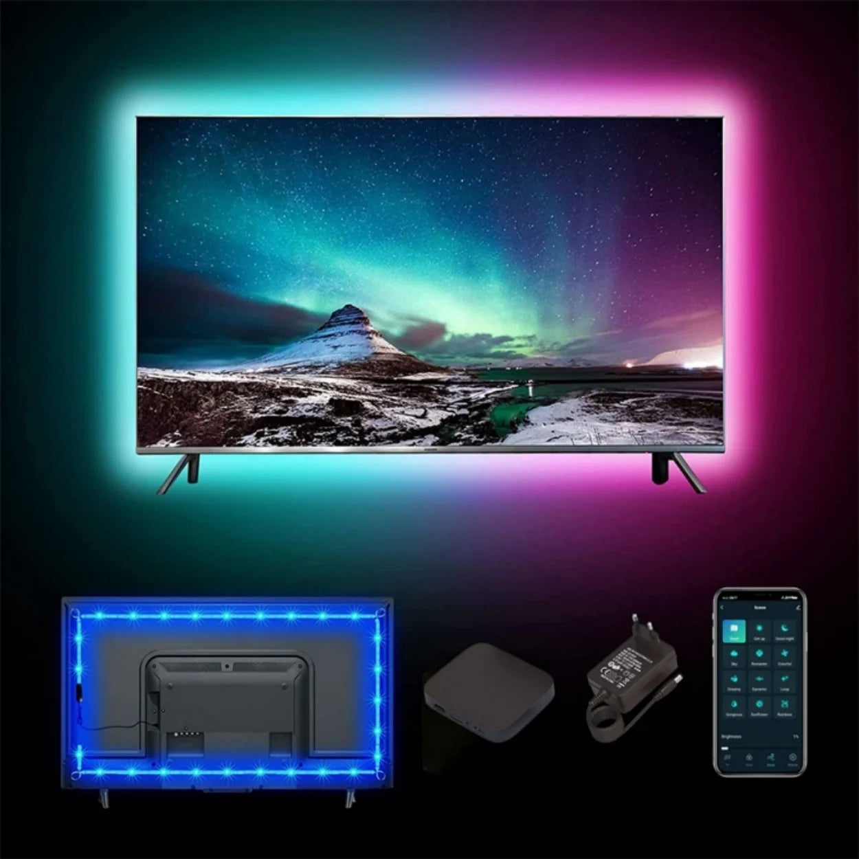 APP Control RGBIC Dream Color Immersion TV Backlight Sync Smart LED Strip DC12V for 55-65 Inches TV