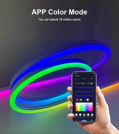 DIY Addressable RGB LED Neon Strip Light 12V 24V 06*12mm 5m 10m IP67 Music APP Remote Control Tuyu Pixel Neon Rope Light Kits