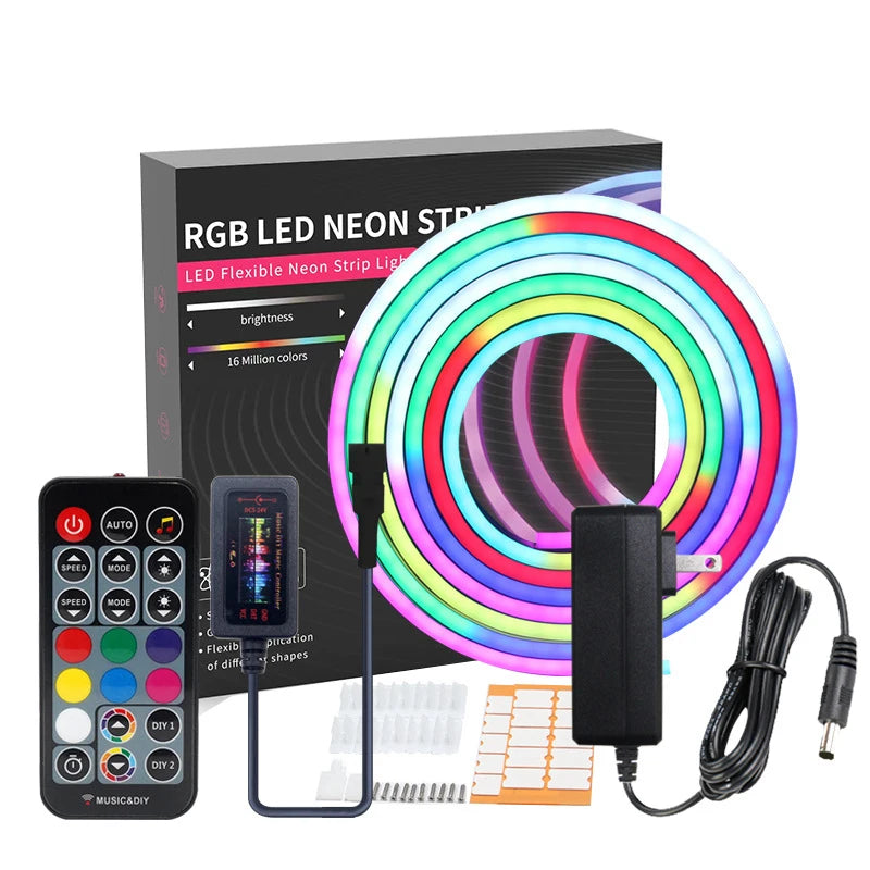 DIY Addressable RGB LED Neon Strip Light 12V 24V 06*12mm 5m 10m IP67 Music APP Remote Control Tuyu Pixel Neon Rope Light Kits