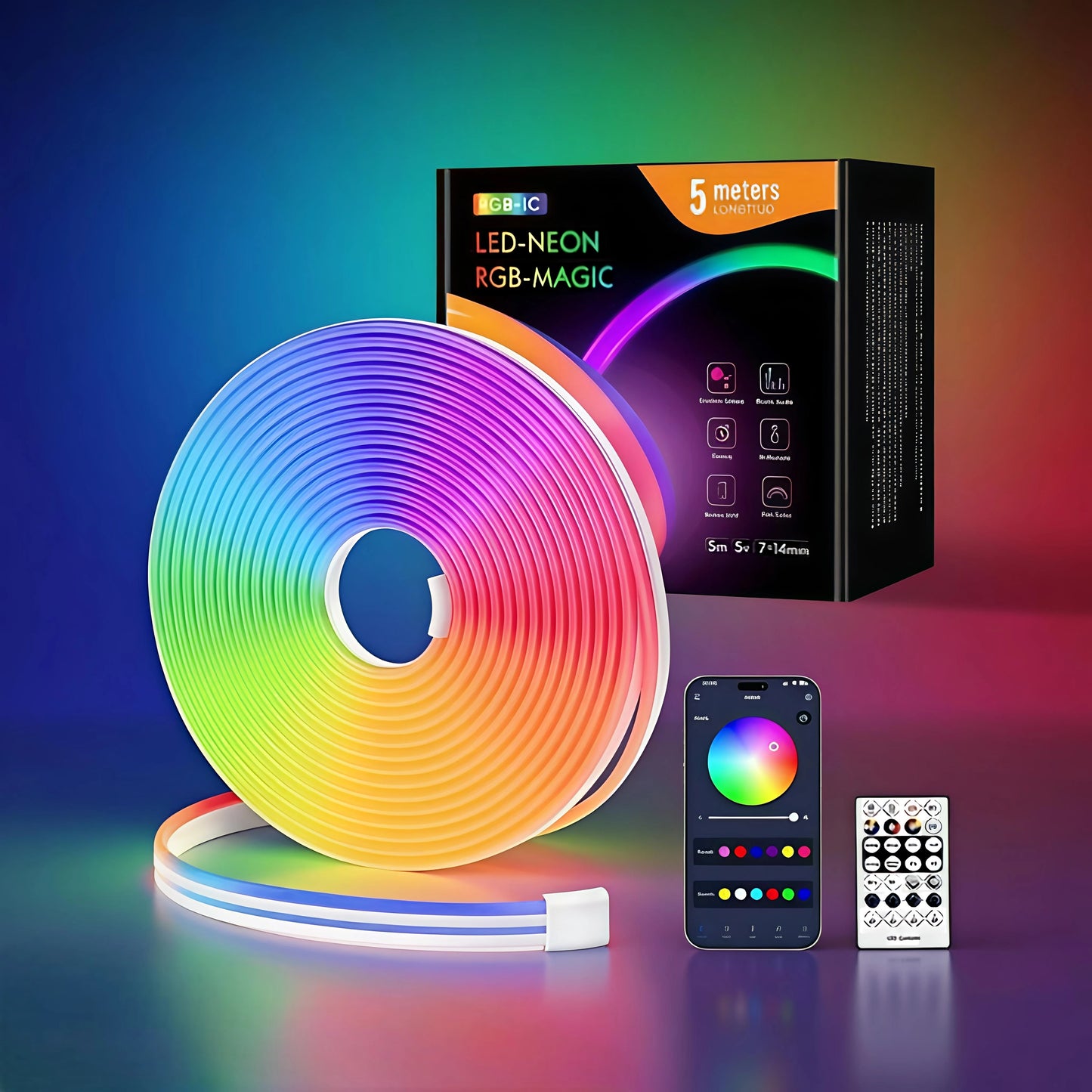 Smart App & Voice Control Cuttable LED Neon Light Strings IP65 DC5V WS2812B Remote Control PVC Dimmable for Home Decorations