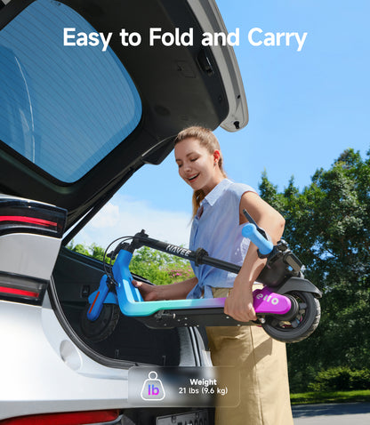 NAVEE K100 Max Kids Foldable Electric Scooter with 14.9-Mile Range, 12.4 MPH Top Speed, Bluetooth Speaker and RGB Ambient Lights