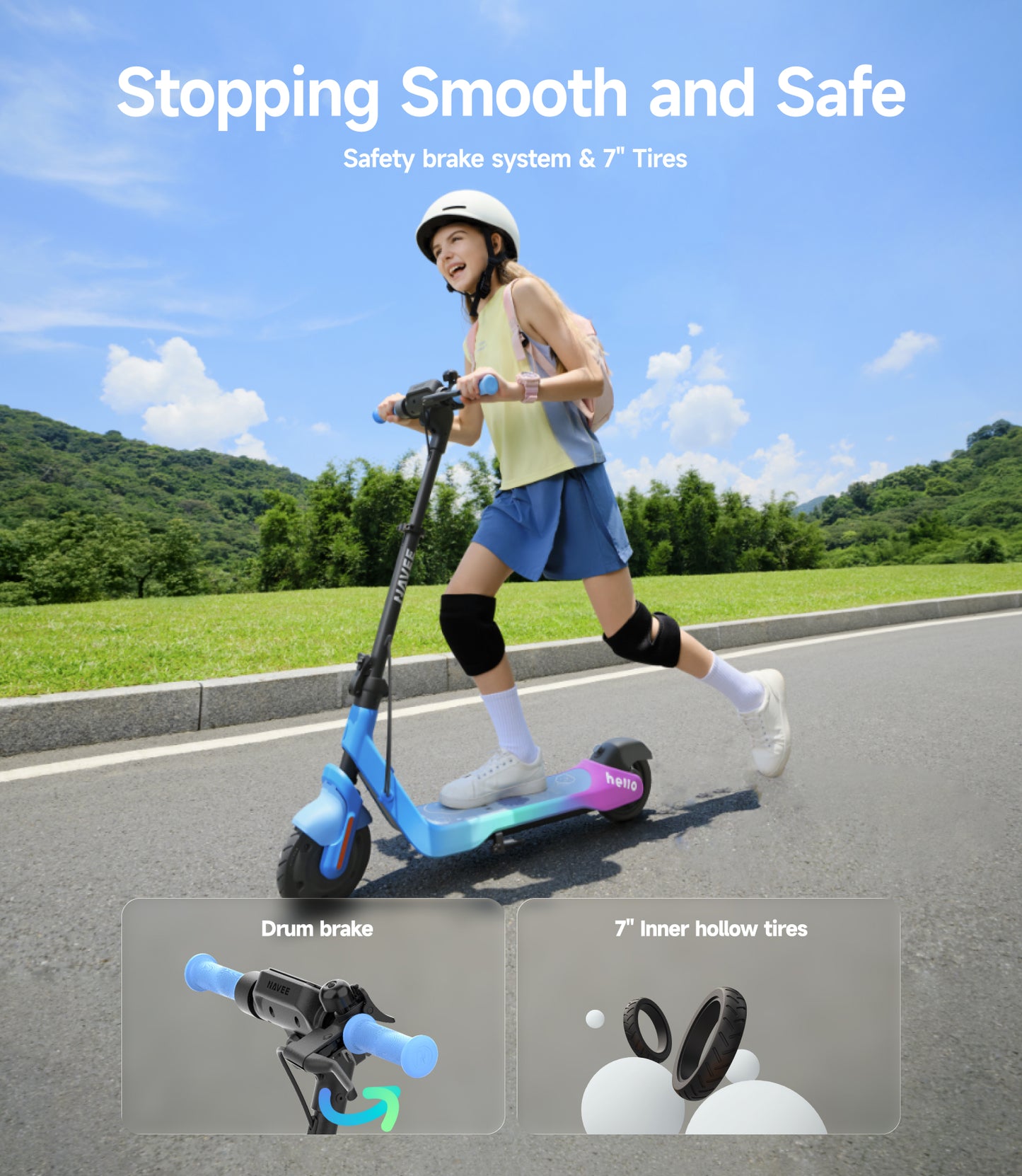 NAVEE K100 Max Kids Foldable Electric Scooter with 14.9-Mile Range, 12.4 MPH Top Speed, Bluetooth Speaker and RGB Ambient Lights