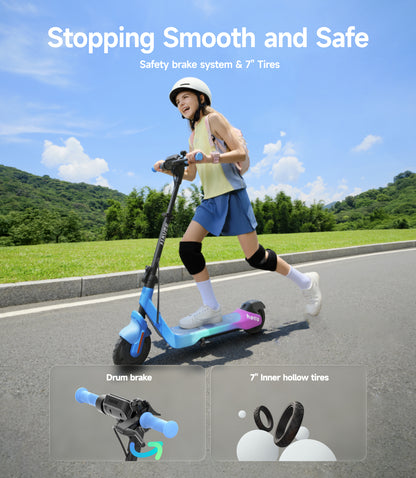 NAVEE K100 Max Kids Foldable Electric Scooter with 14.9-Mile Range, 12.4 MPH Top Speed, Bluetooth Speaker and RGB Ambient Lights