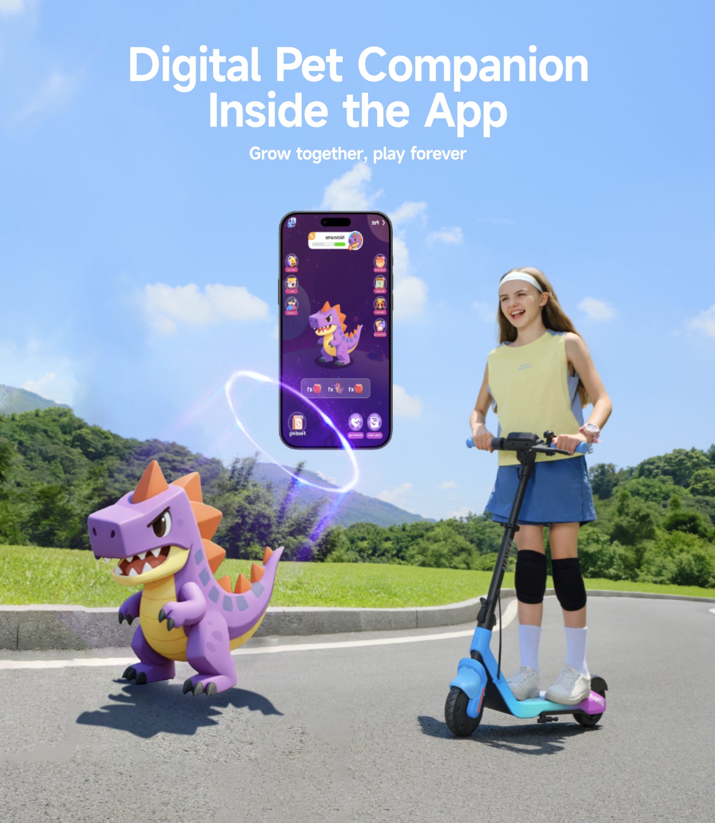 NAVEE K100 Max Kids Foldable Electric Scooter with 14.9-Mile Range, 12.4 MPH Top Speed, Bluetooth Speaker and RGB Ambient Lights