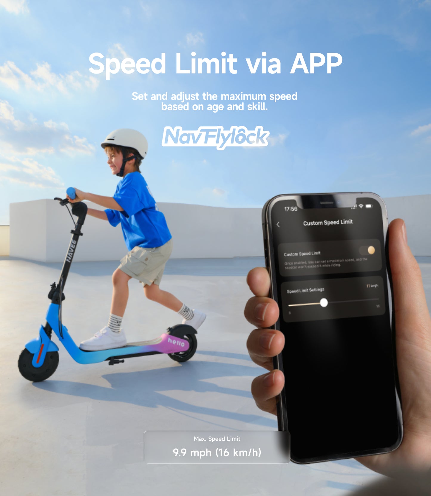 NAVEE K100 Max Kids Foldable Electric Scooter with 14.9-Mile Range, 12.4 MPH Top Speed, Bluetooth Speaker and RGB Ambient Lights