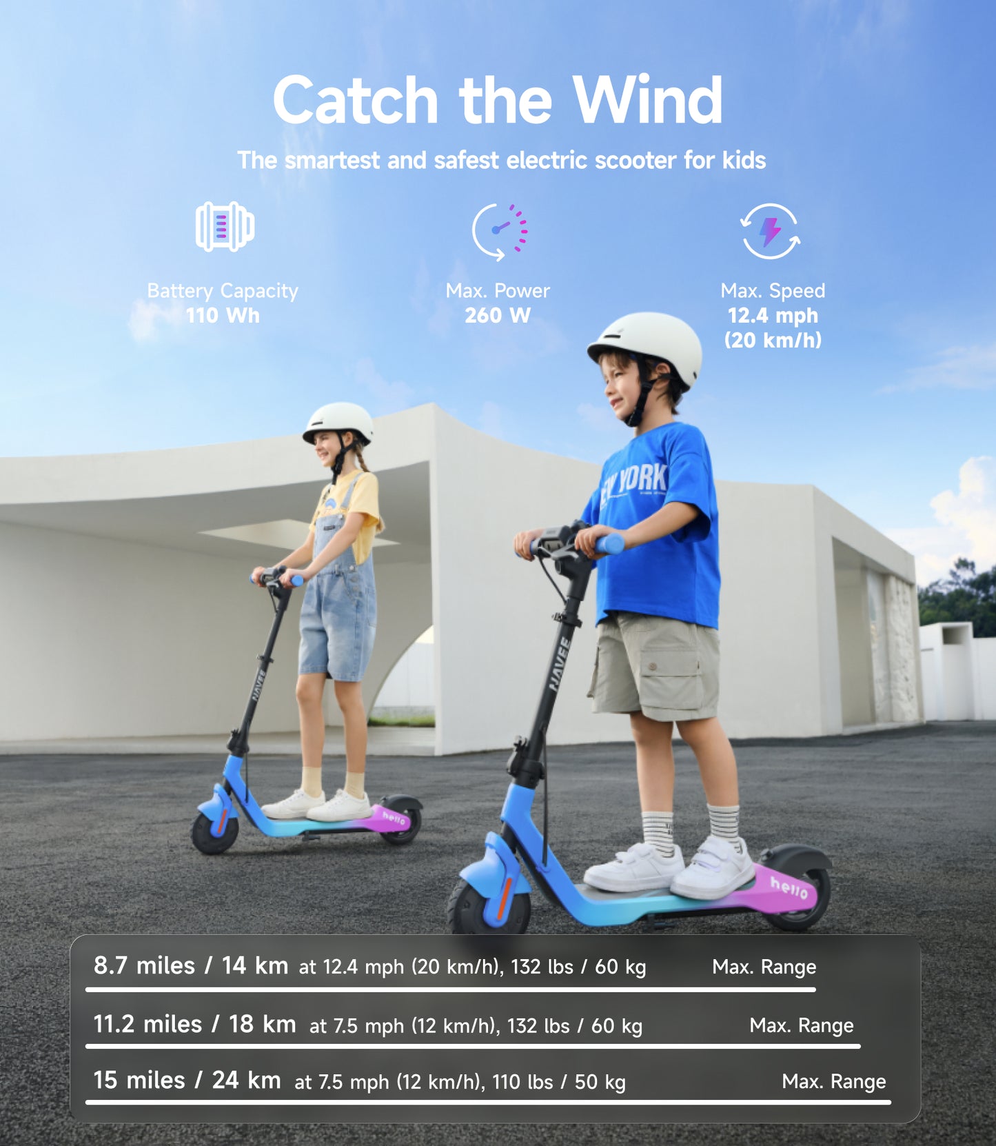 NAVEE K100 Max Kids Foldable Electric Scooter with 14.9-Mile Range, 12.4 MPH Top Speed, Bluetooth Speaker and RGB Ambient Lights