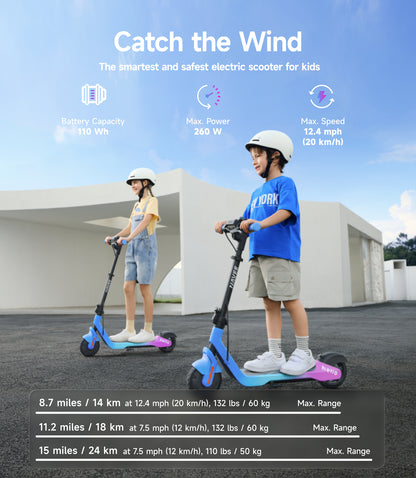 NAVEE K100 Max Kids Foldable Electric Scooter with 14.9-Mile Range, 12.4 MPH Top Speed, Bluetooth Speaker and RGB Ambient Lights