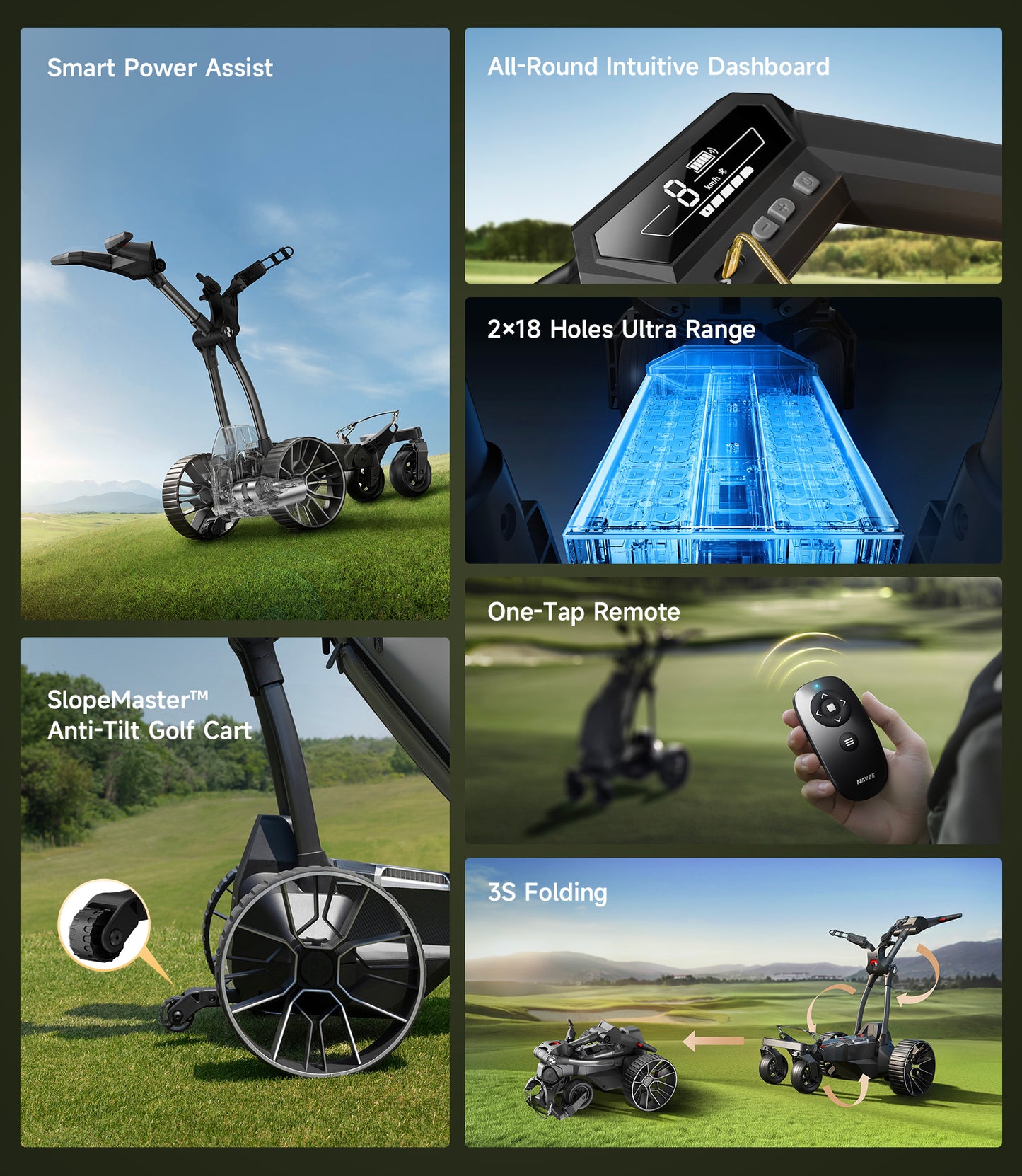 NAVEE Birdie 3 Electric Golf Push Cart with 18.6-Mile Range, Remote Control, Dual Motors and All-Terrain Wheels