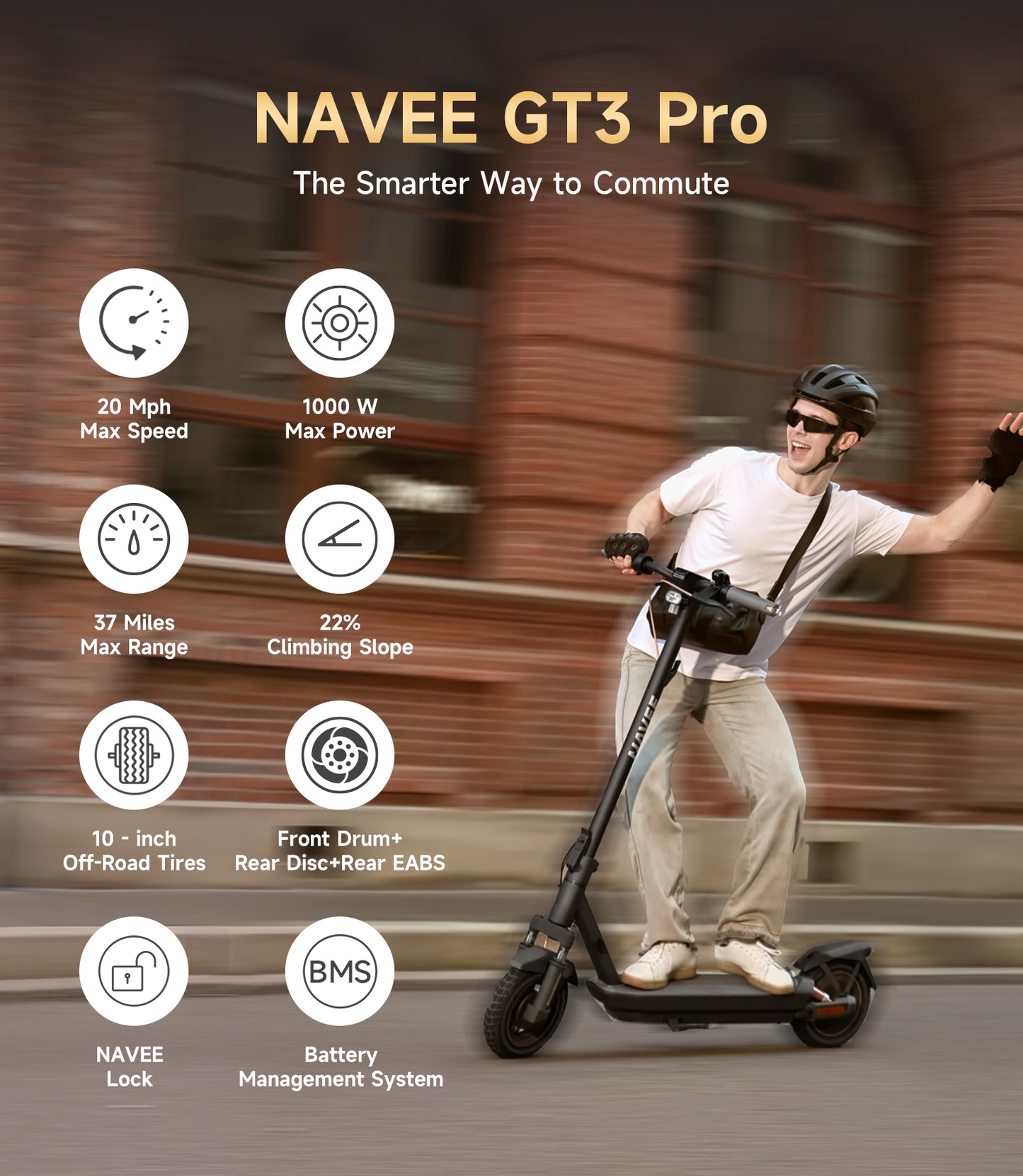 NAVEE GT3 Pro Electric Scooter with 37-Mile Range, 20 MPH Top Speed, 1000W Peak Motor and Dual Suspension