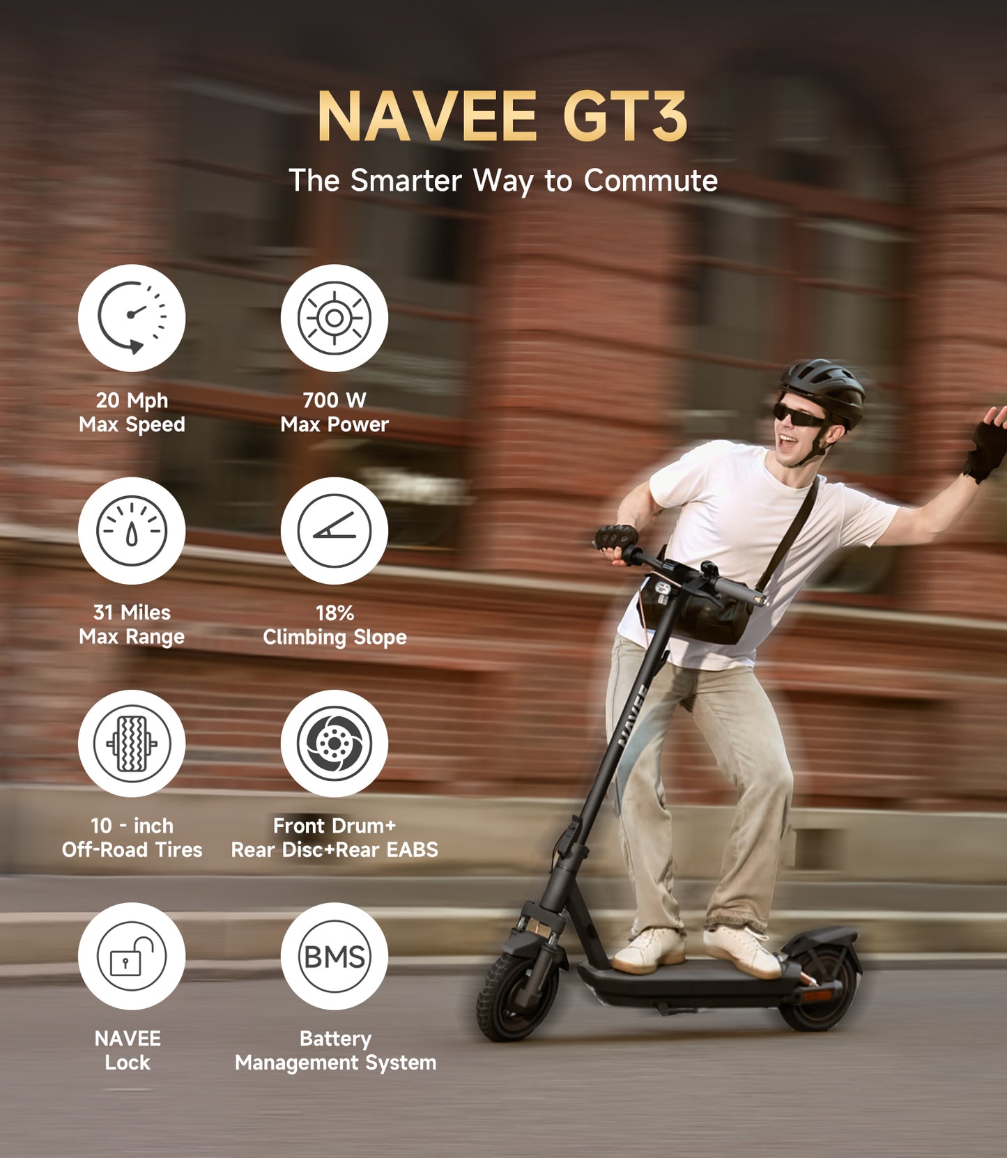 NAVEE GT3 Electric Scooter with 31-Mile Range, 20 MPH Top Speed, 700W Peak Motor and Dual Suspension