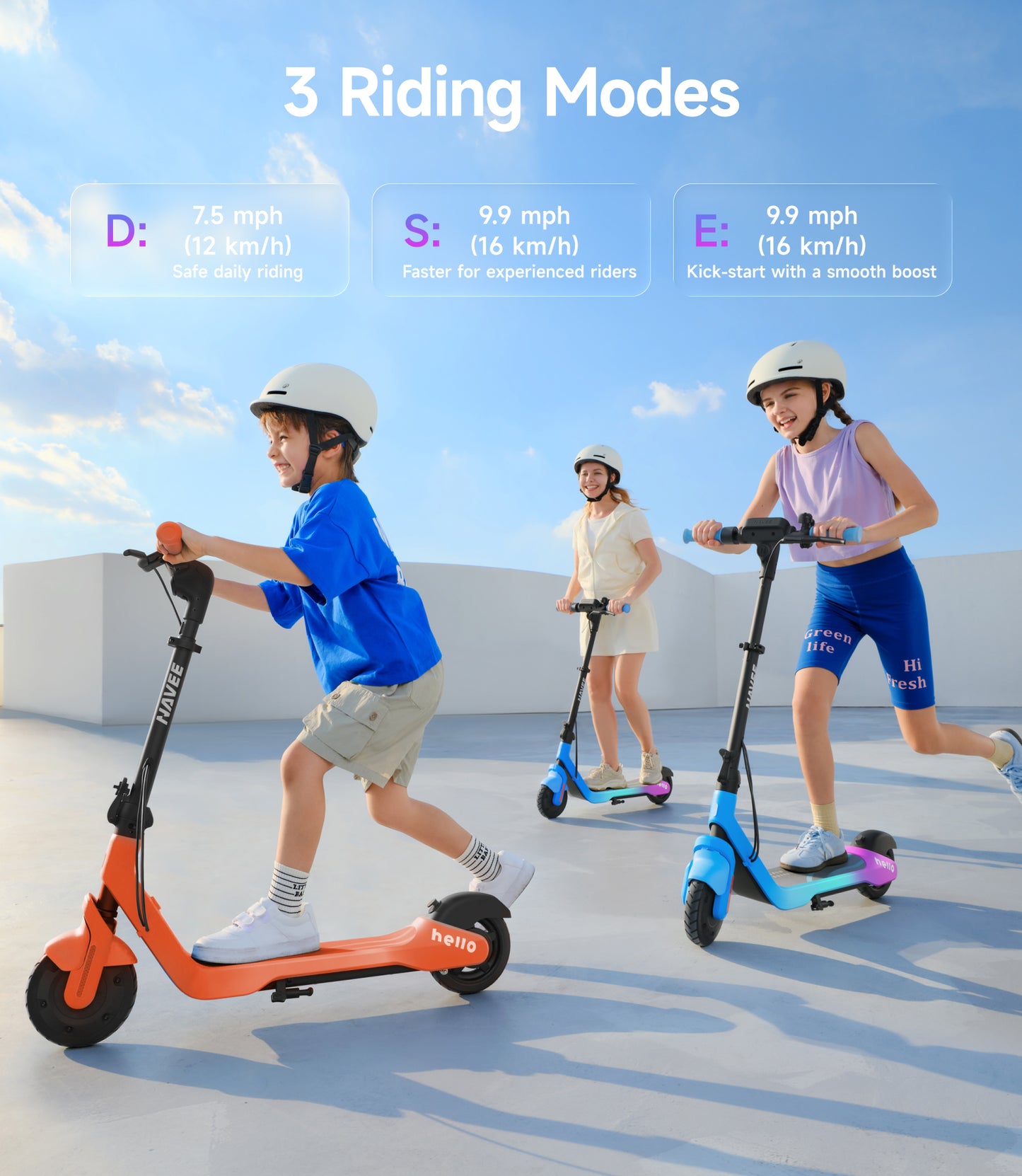 NAVEE K100 Pro Kids Foldable Electric Scooter with 8.7-Mile Range, Adjustable Handlebar Height, RGB Ambient Lights and Foldable Design