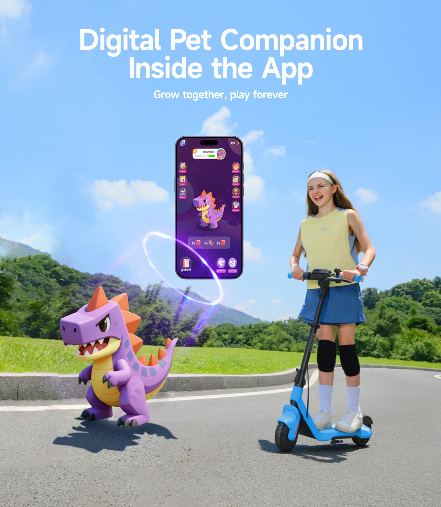 NAVEE K100 Kids Electric Scooter with 8.7-Mile Range, 9.9 MPH Top Speed, RGB Ambient Lights and Lightweight Foldable Design