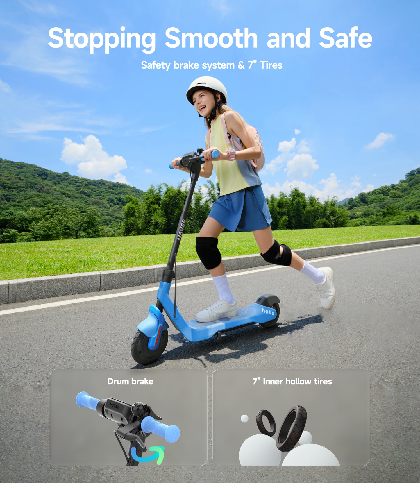 NAVEE K100 Kids Electric Scooter with 8.7-Mile Range, 9.9 MPH Top Speed, RGB Ambient Lights and Lightweight Foldable Design