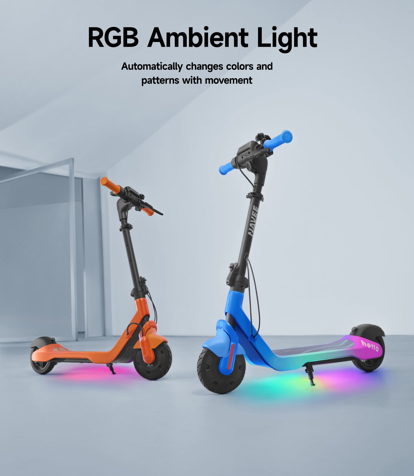 NAVEE K100 Pro Kids Foldable Electric Scooter with 8.7-Mile Range, Adjustable Handlebar Height, RGB Ambient Lights and Foldable Design
