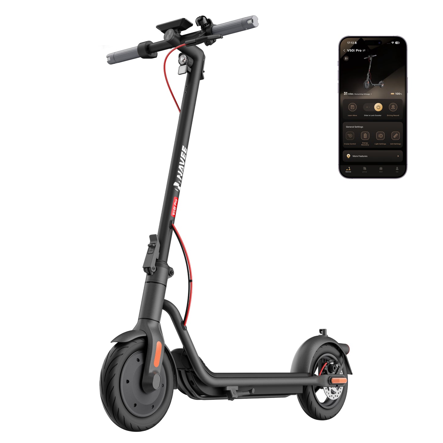NAVEE V50i Pro Foldable Electric Scooter with 31.1-Mile Range, 20 MPH Top Speed, 700W Peak Motor and 10" Pneumatic Tires
