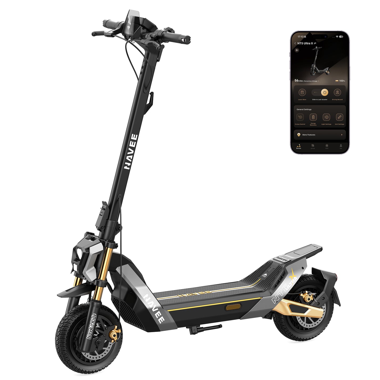 NAVEE NT5 Ultra X Dual Motor Electric Scooter with 55.9-Mile Range, 40 MPH Top Speed, 2400W Peak Power and Dual Suspension