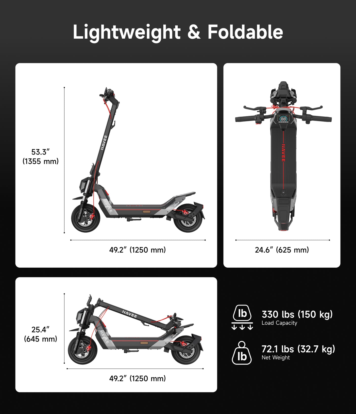 NAVEE NT5 Max Foldable Electric Scooter with 51.6-Mile Range, 31 MPH Top Speed, 1900W Peak Motor and Dual Suspension