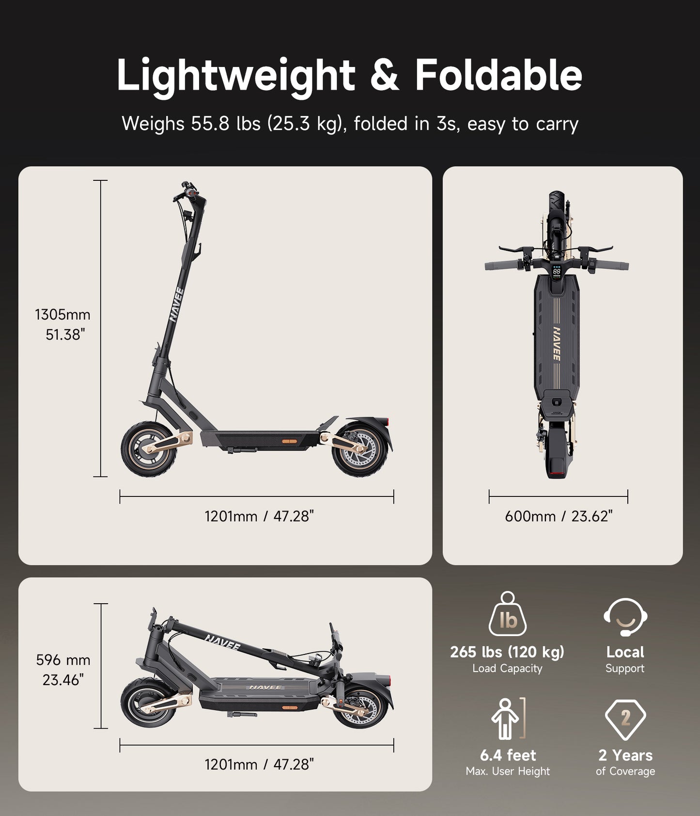 NAVEE ST3 Pro Foldable Electric Scooter with 46.6-Mile Range, 24.9 MPH Top Speed, 1350W Peak Motor and Front & Rear Suspension