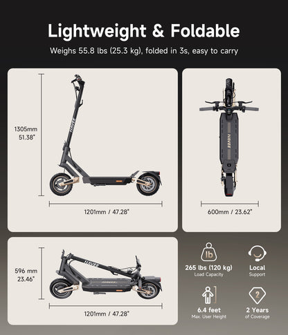 NAVEE ST3 Pro Foldable Electric Scooter with 46.6-Mile Range, 24.9 MPH Top Speed, 1350W Peak Motor and Front & Rear Suspension