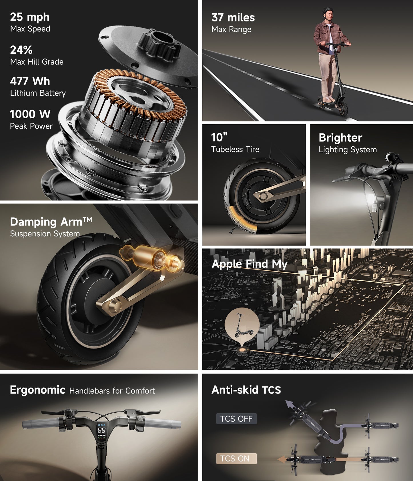 NAVEE ST3 Foldable Electric Scooter with 37-Mile Range, 25 MPH Top Speed, 1000W Peak Motor and Front & Rear Suspension