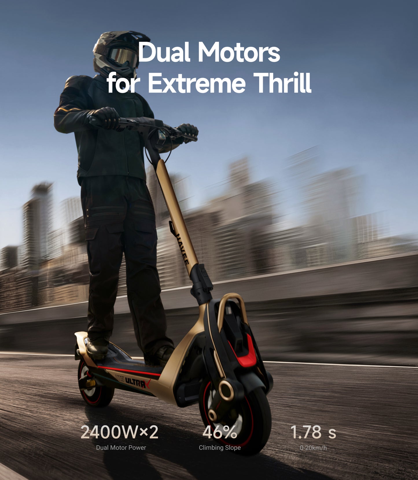 NAVEE UT5 Ultra X Dual Motor Electric Scooter with 74.6-Mile Range, 43.5 MPH Top Speed, 2400W Dual Motors and Dual Hydraulic Suspension