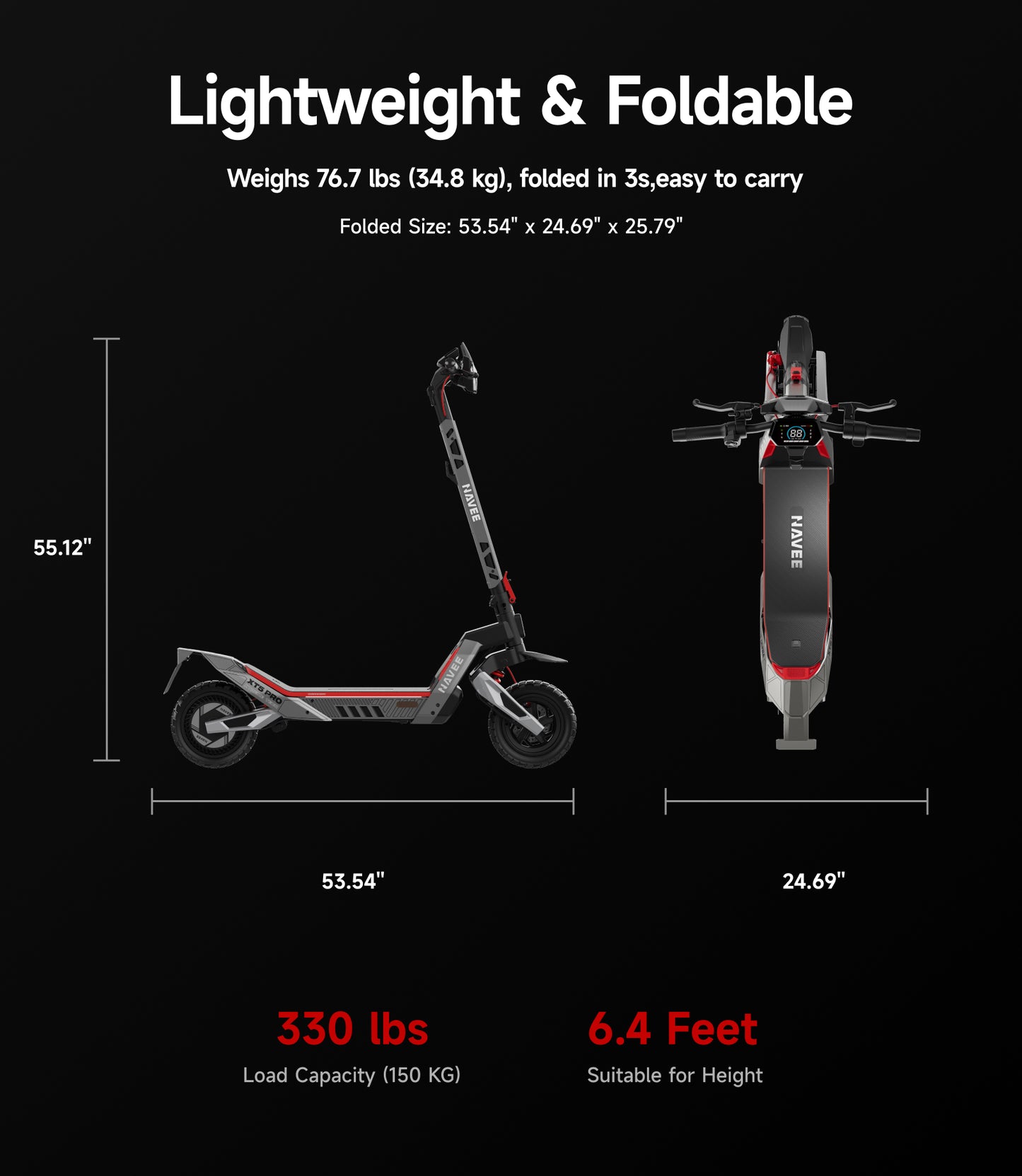 NAVEE XT5 Pro Off-Road Foldable Electric Scooter with 46.6-Mile Range, 31 MPH Top Speed, 2200W Peak Motor and Patented Suspension System