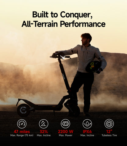 NAVEE XT5 Pro Off-Road Foldable Electric Scooter with 46.6-Mile Range, 31 MPH Top Speed, 2200W Peak Motor and Patented Suspension System